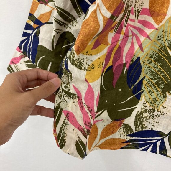 Naturals d&co. size XL Tropical Leaf Print Linen Blend Popover Blouse Vacation - Picture 4 of 11